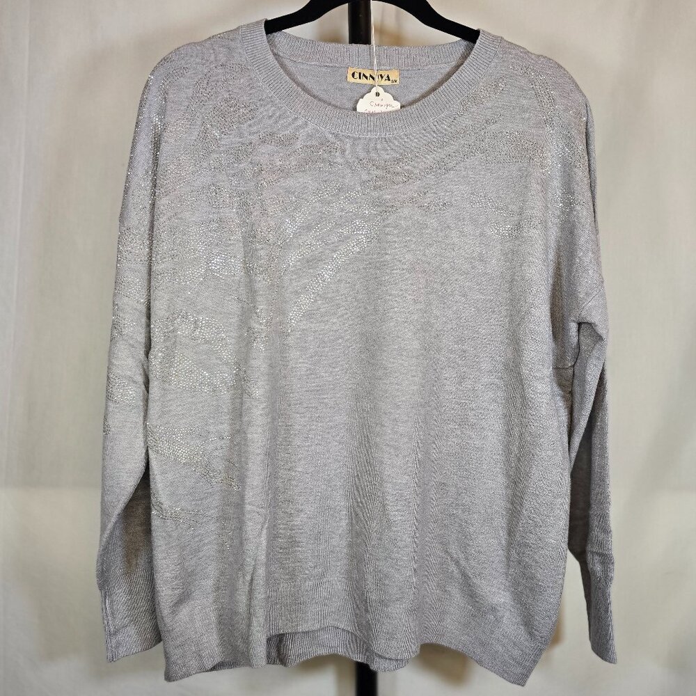 Gray Soft knit Sweater with Rhinestones